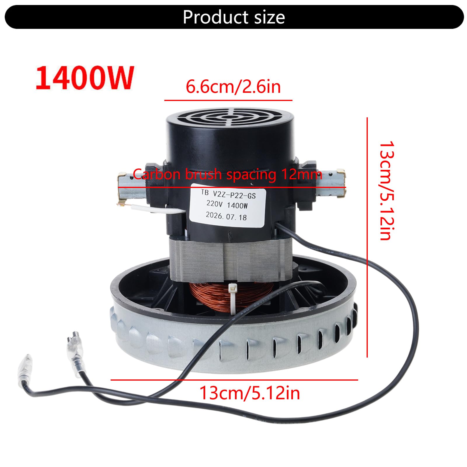 Motor de vacío de 1400W, Motor de repuesto de 130mm de diámetro