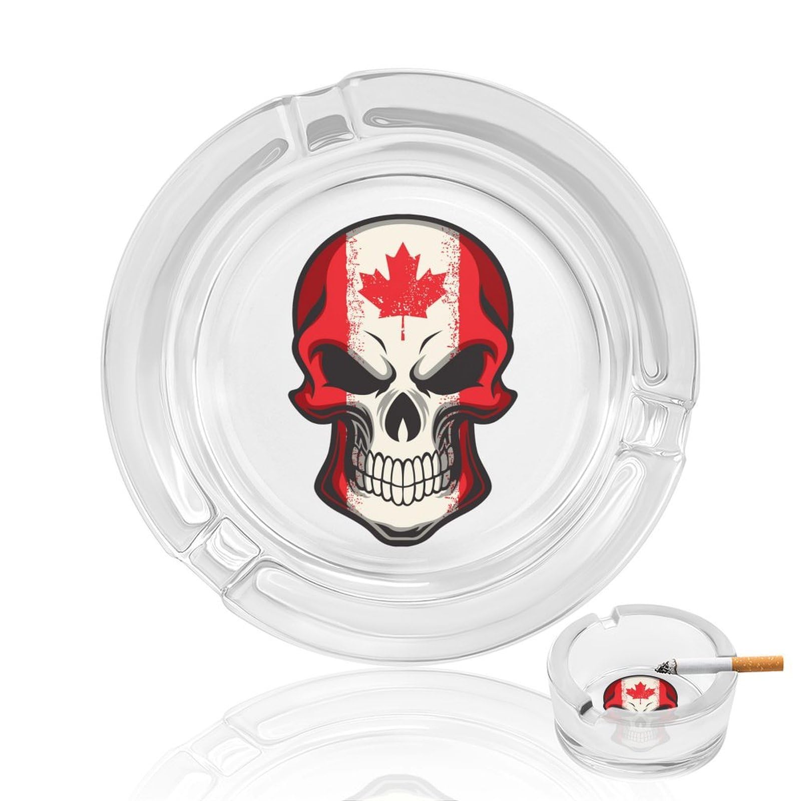 Nclqvjxzkhw Style Canada Flag Skull Glass Ashtray Round Ash Tray Smoking Trays For Home Garden Outdoor