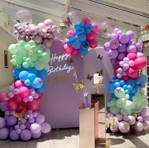 Miniatura 5 de Iydamc Telón de fondo arqueado azul claro para decoraciones de fiesta de cumpleaños, cubiertas de pared de arco, fondo elástico, banquete de boda,