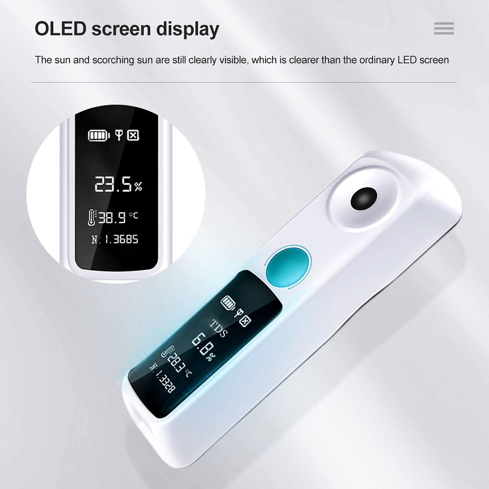 Refractómetro digital Brix con Bluetooth, precisión ±0.1%, rango de 0-26% para frutas, alimentos y bebidas