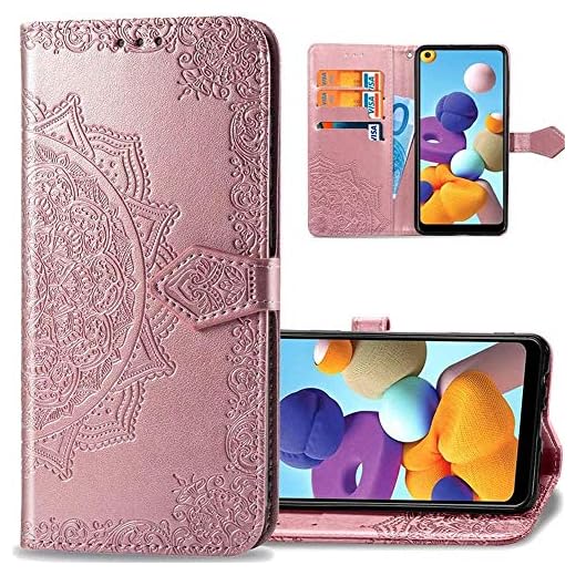 IMEIKONST Plånboksfodral för Galaxy J330, mandala präglad telefonfodral premium PU-läder med kortfack hållare flip magnetiskt stativskydd för Samsung Galaxy J3 Pro 2017 Mandala roséguld SD