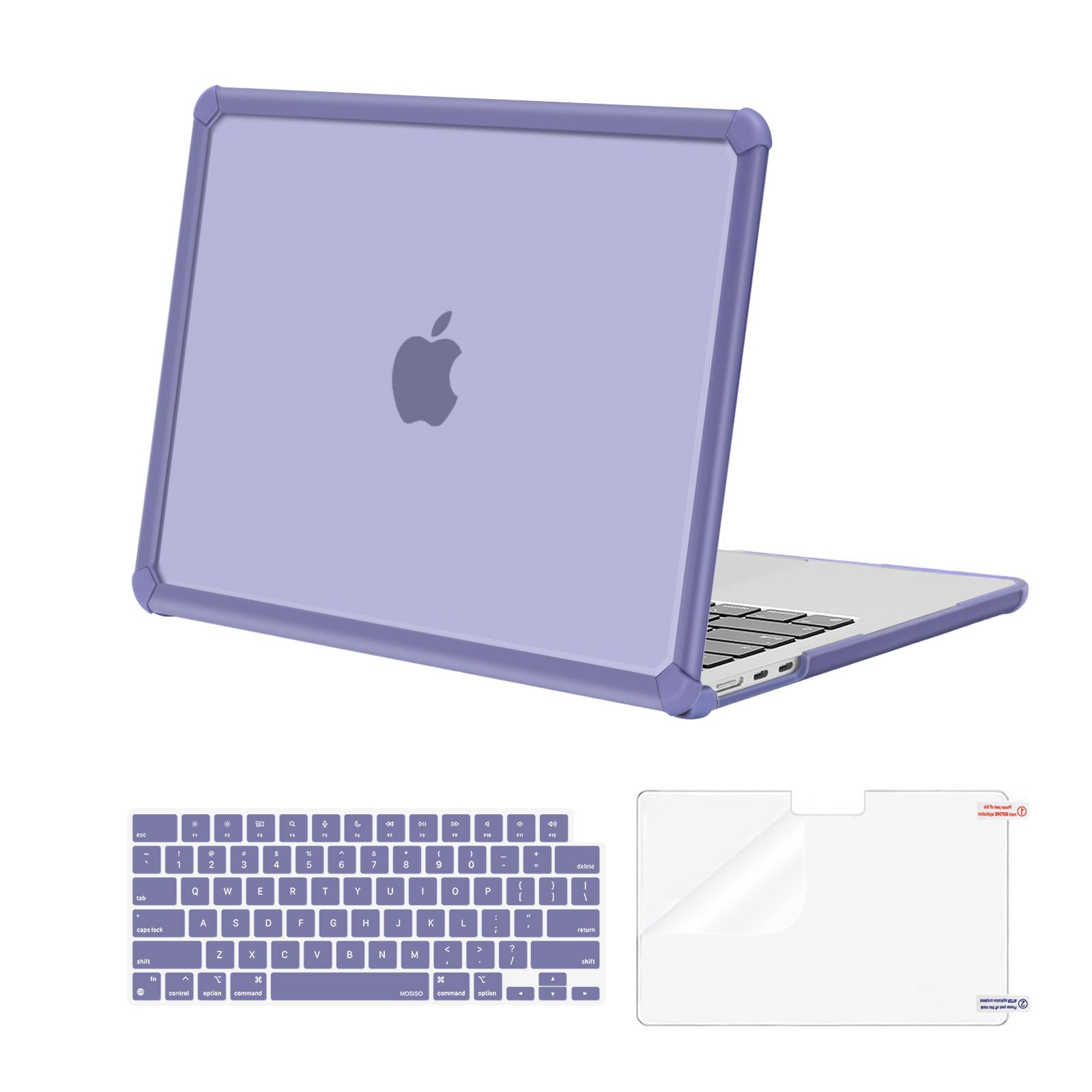 MOSISO Compatible with MacBook Air 13 inch Case M5 2026 M4 M3 M2 2025-2022 | A3449 A3240 A3113 A2681, 3 in 1 Kit Crack-Resistant Heavy Duty Protective Hard Shell Case Cover with TPU Bumper,Lavender Gray
