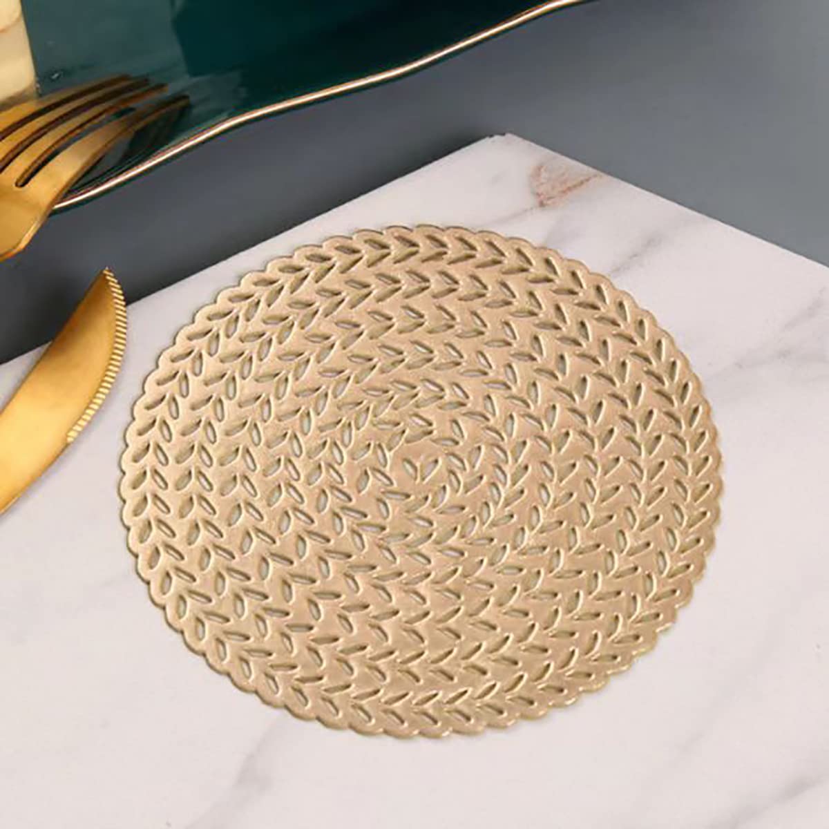 Set Of 6 Hollow PVC Coasters - Gold Round Table Decor For Weddings & Parties