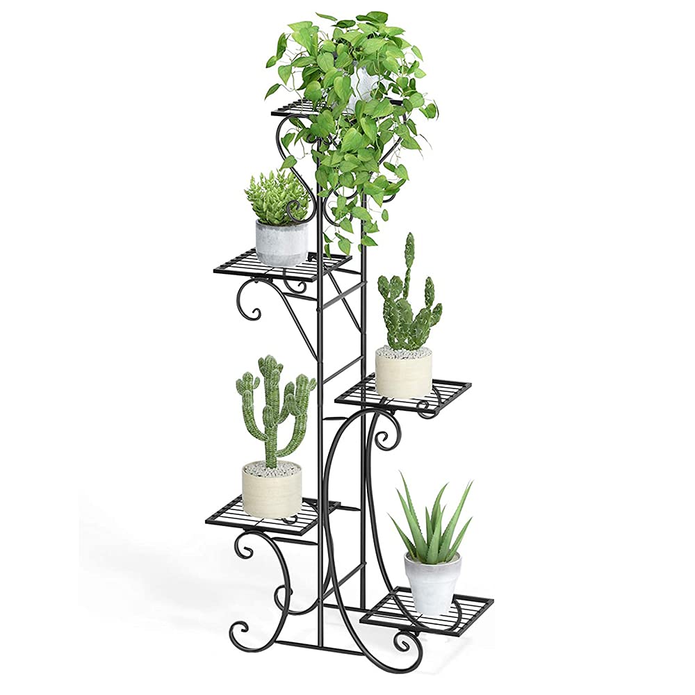 LANTUS - Estantería para planta interior, soporte de exhibición, estante de almacenamiento de metal, puerta de planta interior con 5 estantes, para balcón, salón, 107 x 22 x 57 cm