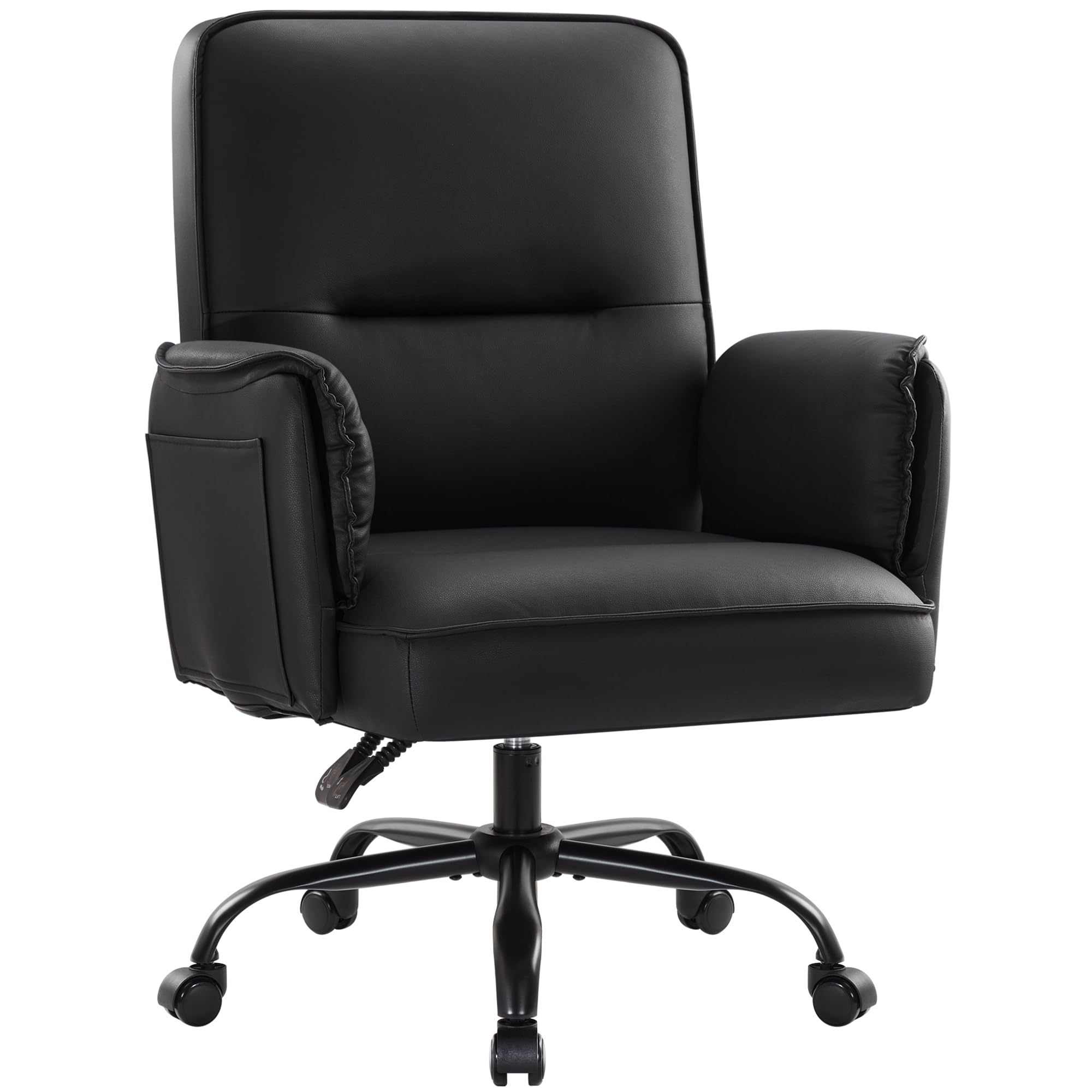 IWMH Bürostuhl,PU Leder Schreibtischstuhl, 90-135° Reclining Drehstul | Breiten Sitz Chefsessel mit Rollen,Schminktisch Stuhl Höhenverstellbarer mit Armlehne für Büro,Homeoffice(Braun)
