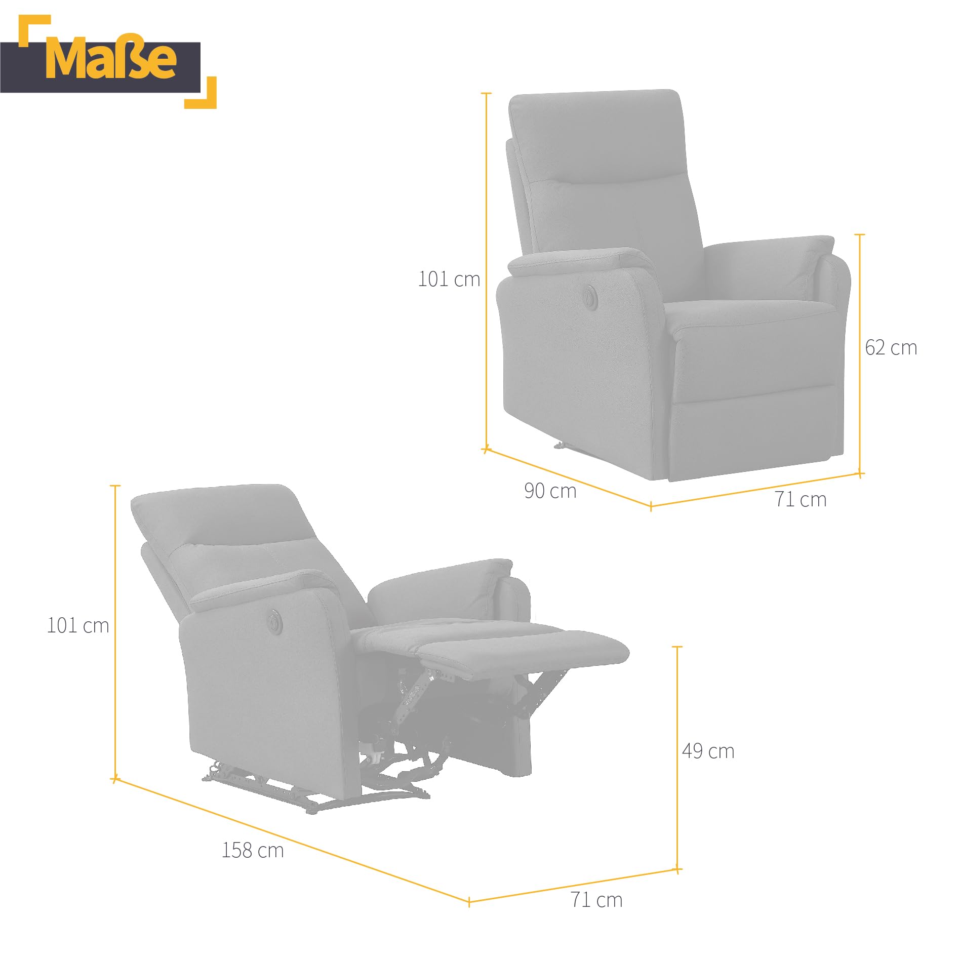 Z-hom Relaxsessel Fernsehsessel Elektrisch Verstellbar Massagesessel, Ergonomische Sessel zum Fernsehen, Arbeiten und Schlafen (Roland Grau)
