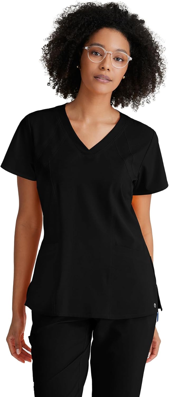BARCO ONE – Women’s Racer Top, V-Neck Medical Scrub Top w/ 4 Pockets and 360 Spandex Stretch Fabric