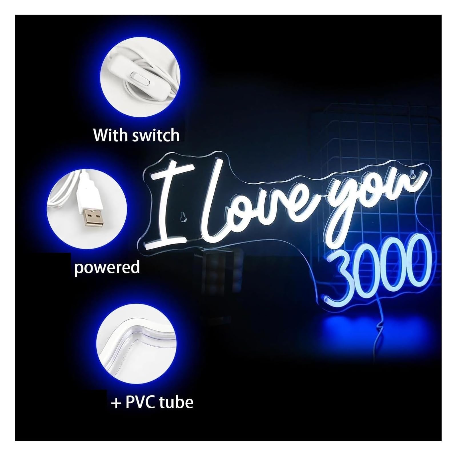 lámpara de neón Decoración de luz Te amo 3000 para letrero neón Decoraciones boda LED Hogar Habitación Memorial