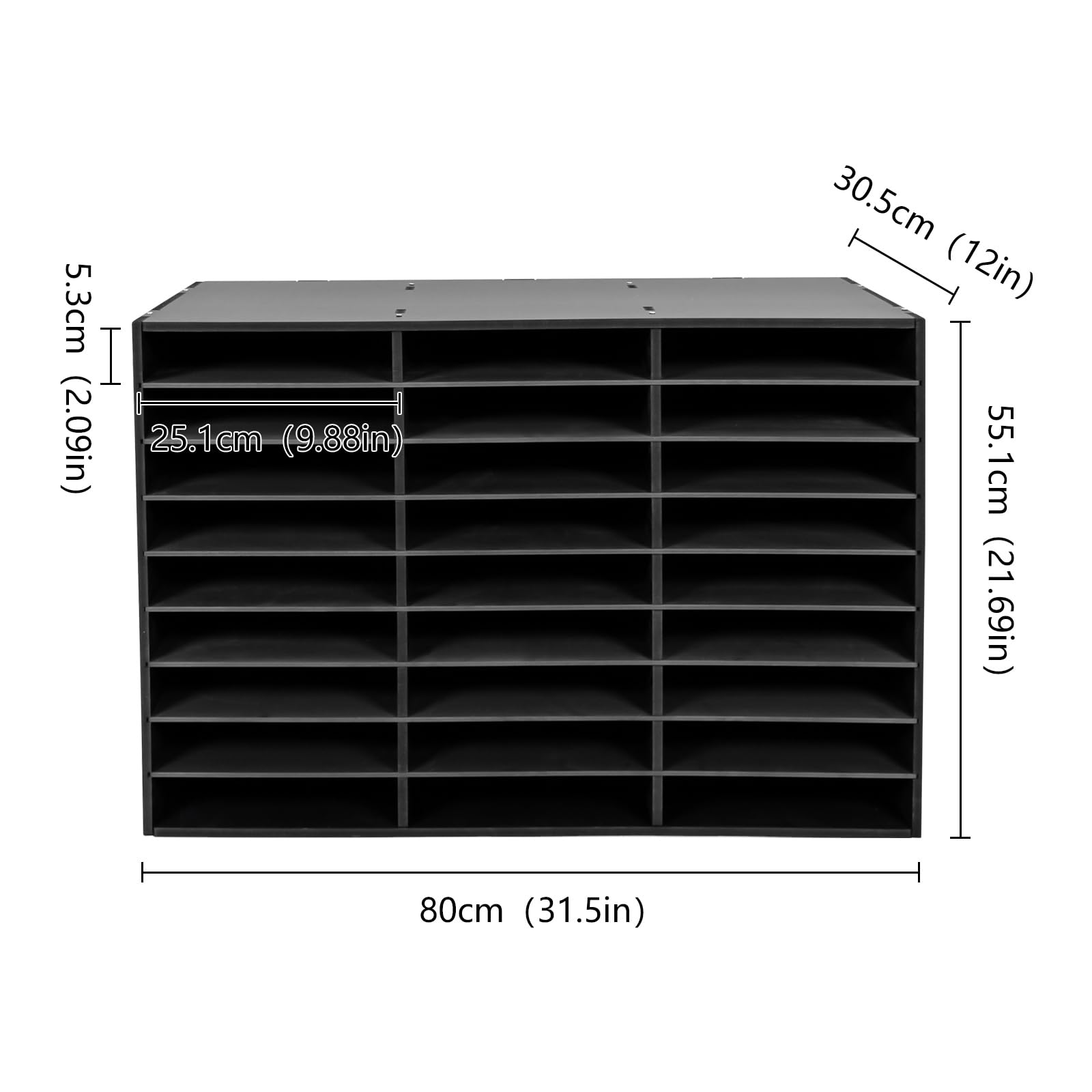 Portalettere 27 scomparti in PVC, portata 50 kg, formato A4, per scrivania, ufficio, organizzatore letterario con telaio rinforzato, 80 x 30,5 x 55,1 cm, nero