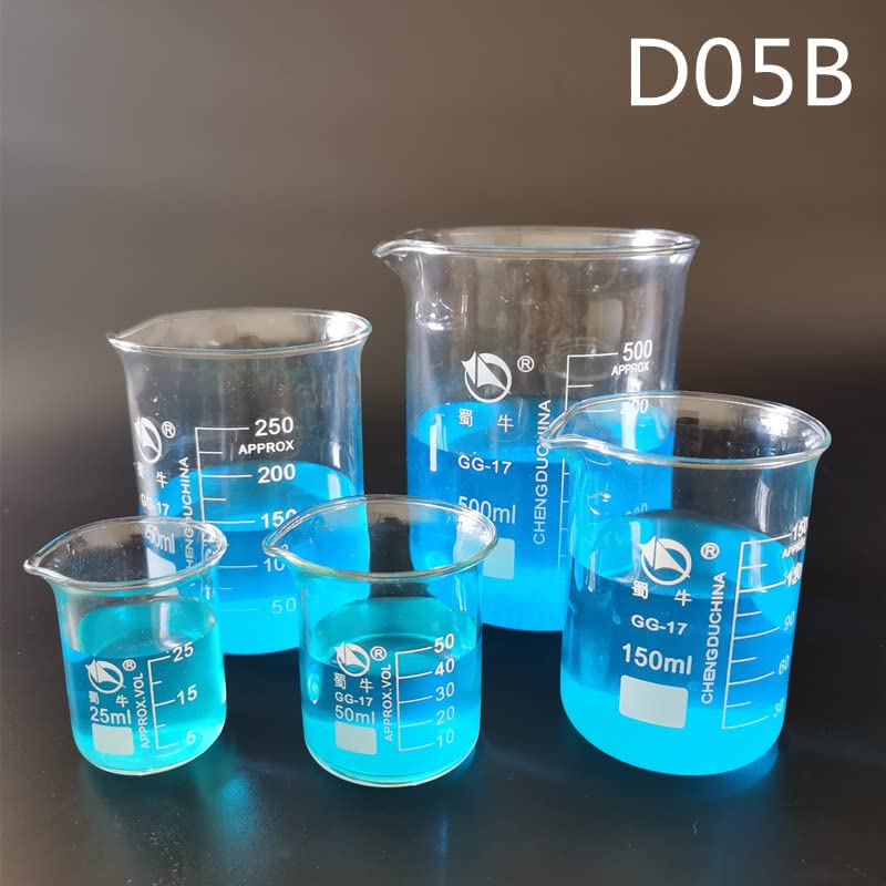 Todos los tamaños 1 Juego de Vaso de precipitados de Vidrio de borosilicato de Laboratorio Resistente al Calor Taza de medición Escalada de Equipo de Laboratorio (Size : D04E)