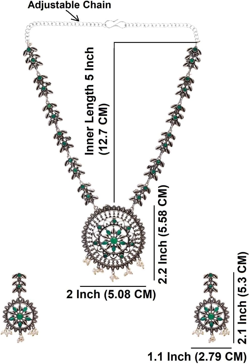 Efulgenz Oxidized Indian Jewelry Sets Oxidized Necklace Earrings Set Indian Oxidized Antique Boho Crystal Faux Pearl Round Leaf Floral Necklace Dangle Earrings Bohemian Statement Jewelry Set for Women