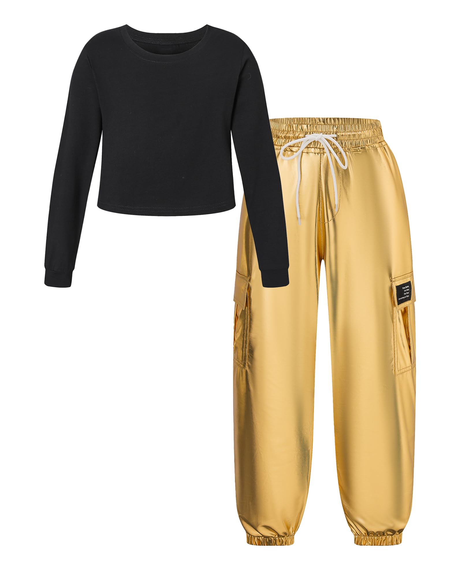 Betusline Girls Hip Hop Dance Outfits,Crop Top Cargo Jogger Pants Set,4-14Y