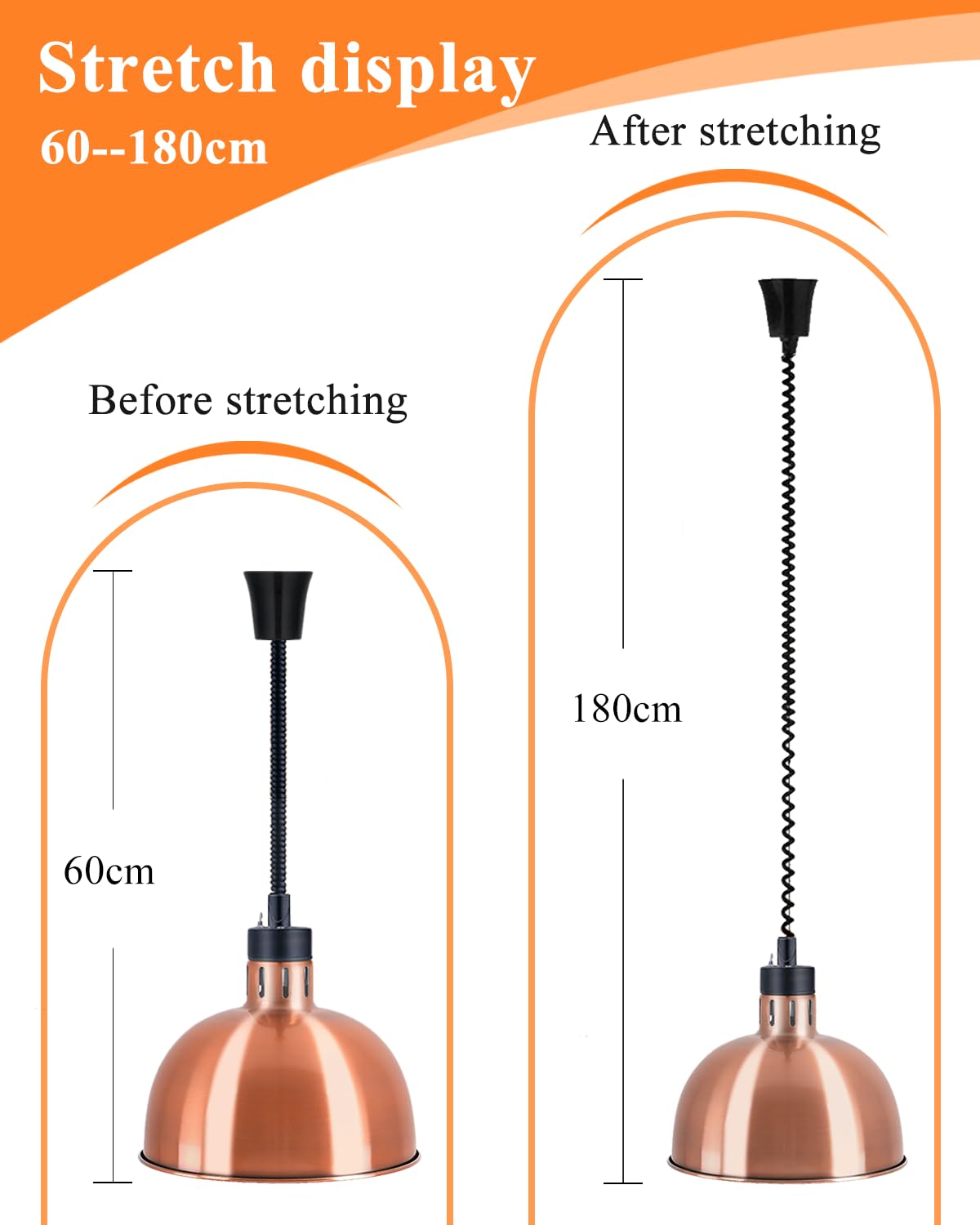 YJINGRUI Lampada termica per alimenti sospesa, confezione da 2 pezzi, con portata telescopica, 60-180 cm, per buffet, cucina, ristorante (bronzo)