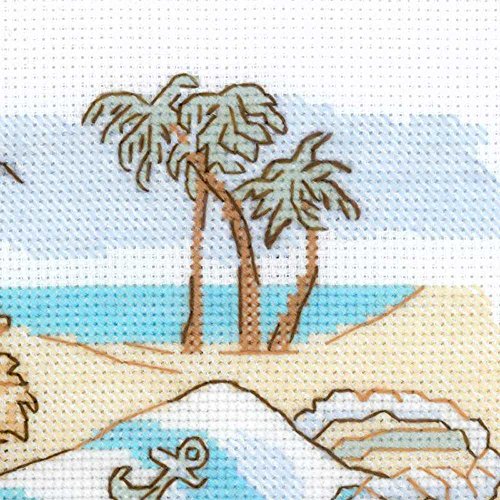 Image of RIOLIS Holiday by the Sea - Counted Cross Stitch Kit - 9 inch x 7 inch Zweigart 14ct, white AIDA 12 Colors