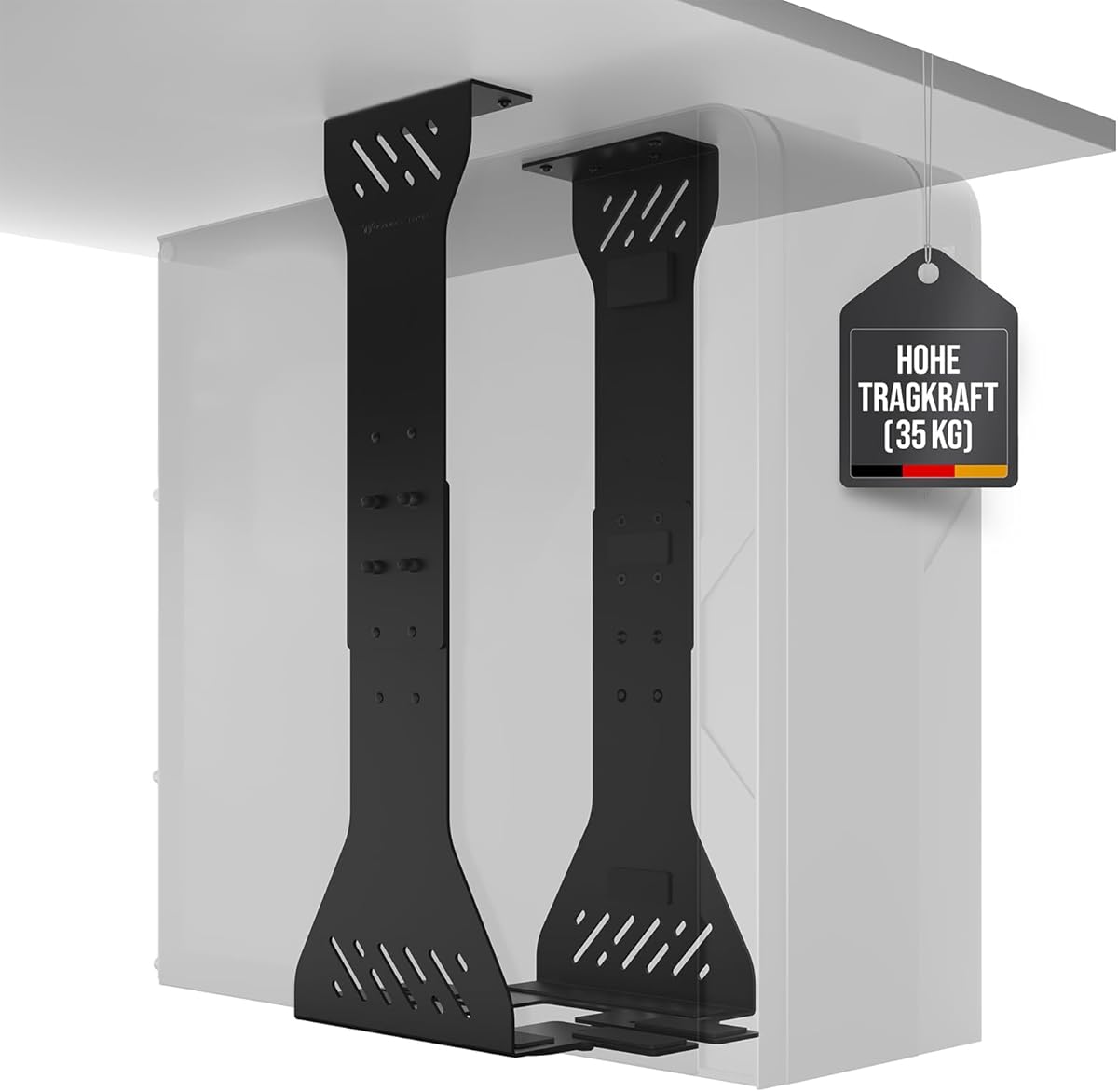 PC Halterung unter Schreibtisch – Schwerlast Computer Halterung unter Schreibtisch – Bis zu 35 kg Tragfähigkeit - Anpassbare Tower Halterung – Flexibler PC Halter für den Schreibtisch (Schwarz)