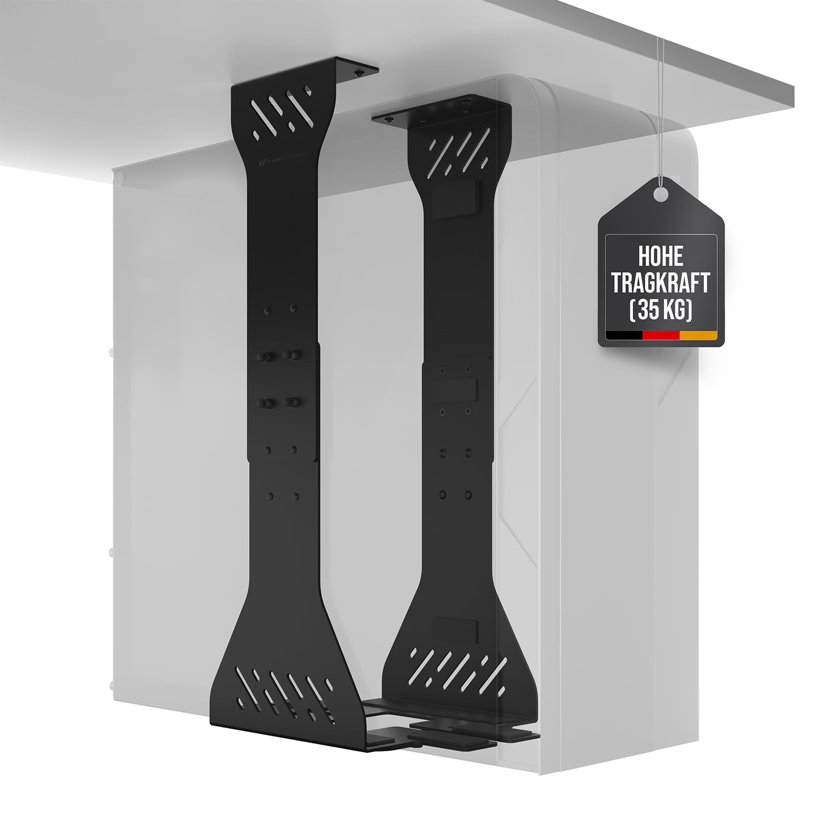 PC Halterung unter Schreibtisch – Schwerlast Computer Halterung unter Schreibtisch – Bis zu 35 kg Tragfähigkeit - Anpassbare Tower Halterung – Flexibler PC Halter für den Schreibtisch (Schwarz)