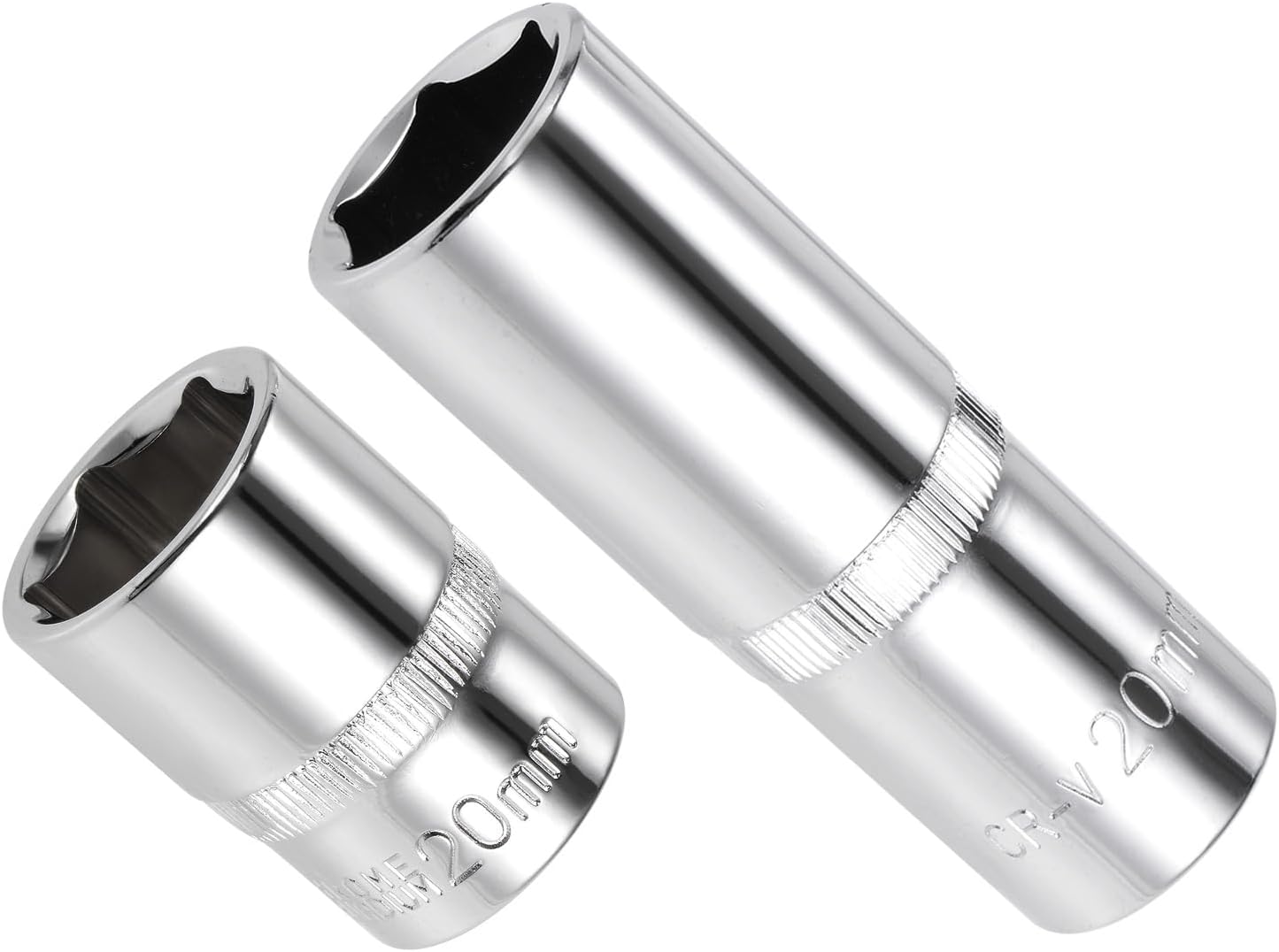 6-Point Socket, 1/2" Drive 20mm Deep, Polished Chromed CR-V Metric Deep and Shallow Impact Socket - (Applications: for Ratchet Torque Electric Wrenches Car Repair), 2-Pieces