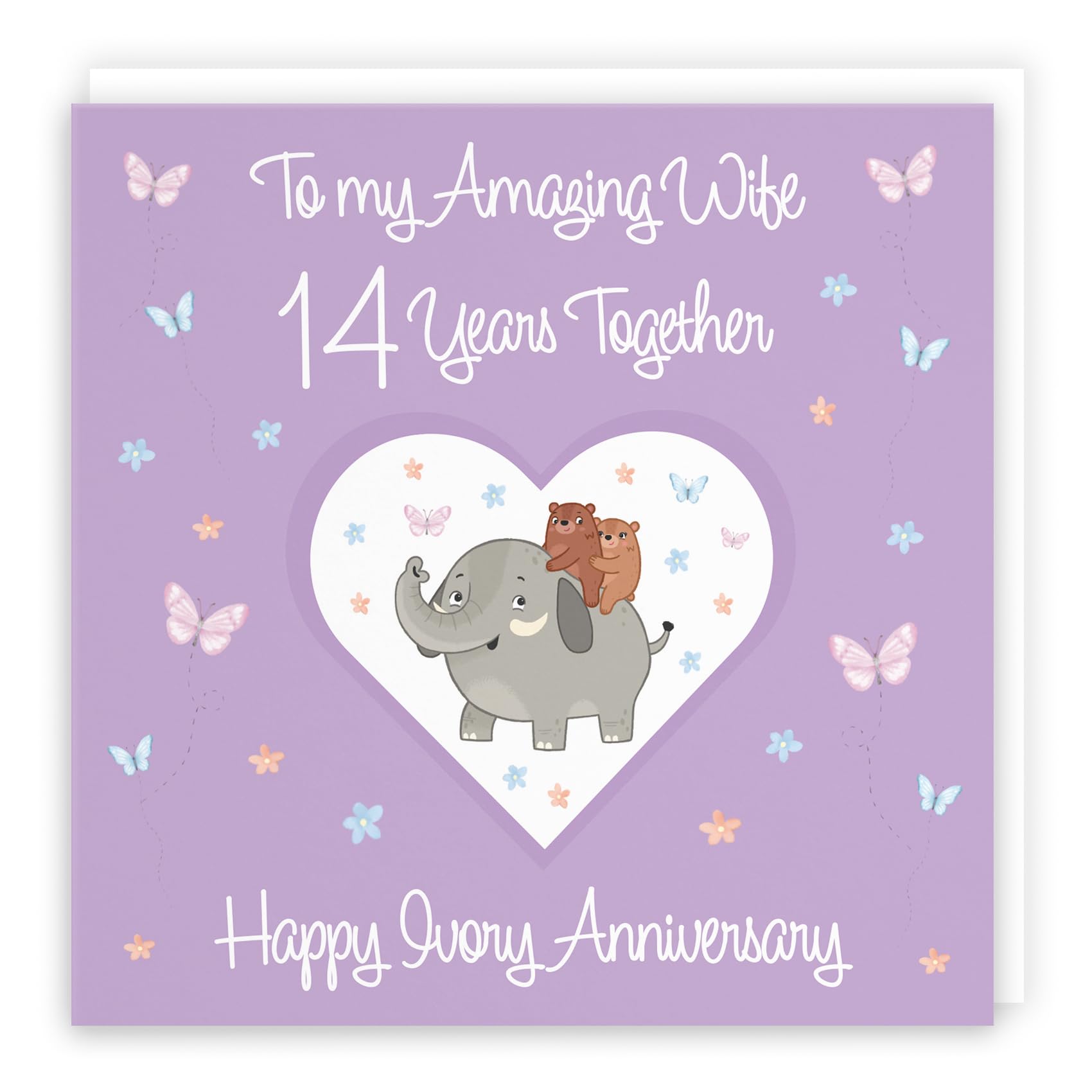 Hunts England, Wife 14th Anniversary Card, 14 Years, Ivory Anniversary, Romantic Meadows, Fun Card