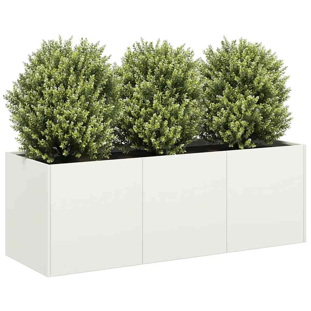 Jardinera elevada de exterior, jardinera de balcón, jardinera elevada de acero galvanizado con fondo abierto, para flores y verduras, plantas, hortalizas, arbustos, color blanco, 120 x 40 x 40