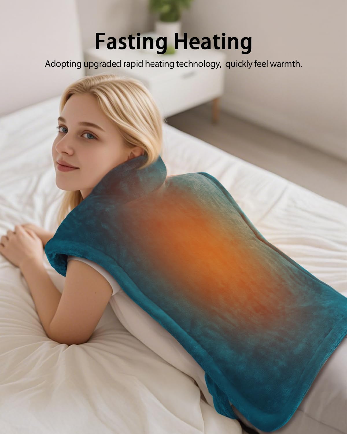 Electric Heating Pad for Back Pain Relief, LANVA Mothers Day Gifts for Mom Wife Grandma, Edge Weighted Heat Pad for Neck and Shoulders & Period Cramps, 6 Heat Settings, 4 Timer Options, 24"x33", Blue