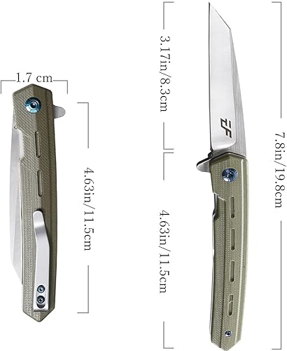 Miniatura 2 de Eafengrow EF946 EDC D2 Cuchillo plegable, mango G10, cuchillo aleta EDC con clip de bolsillo, carpeta de rodamiento de bolas de apertura rápida con
