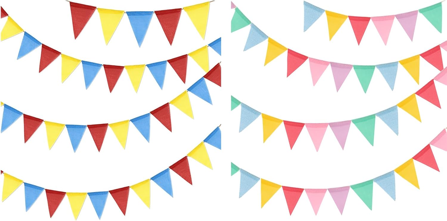 Pre-Strung Burlap Pennant Banners, 39Ft Colorful Fabric Triangle Flag Bunting, 36Pcs Pennant Banner Flags Garland for Birthday, Holidays and Theme Party Decorations