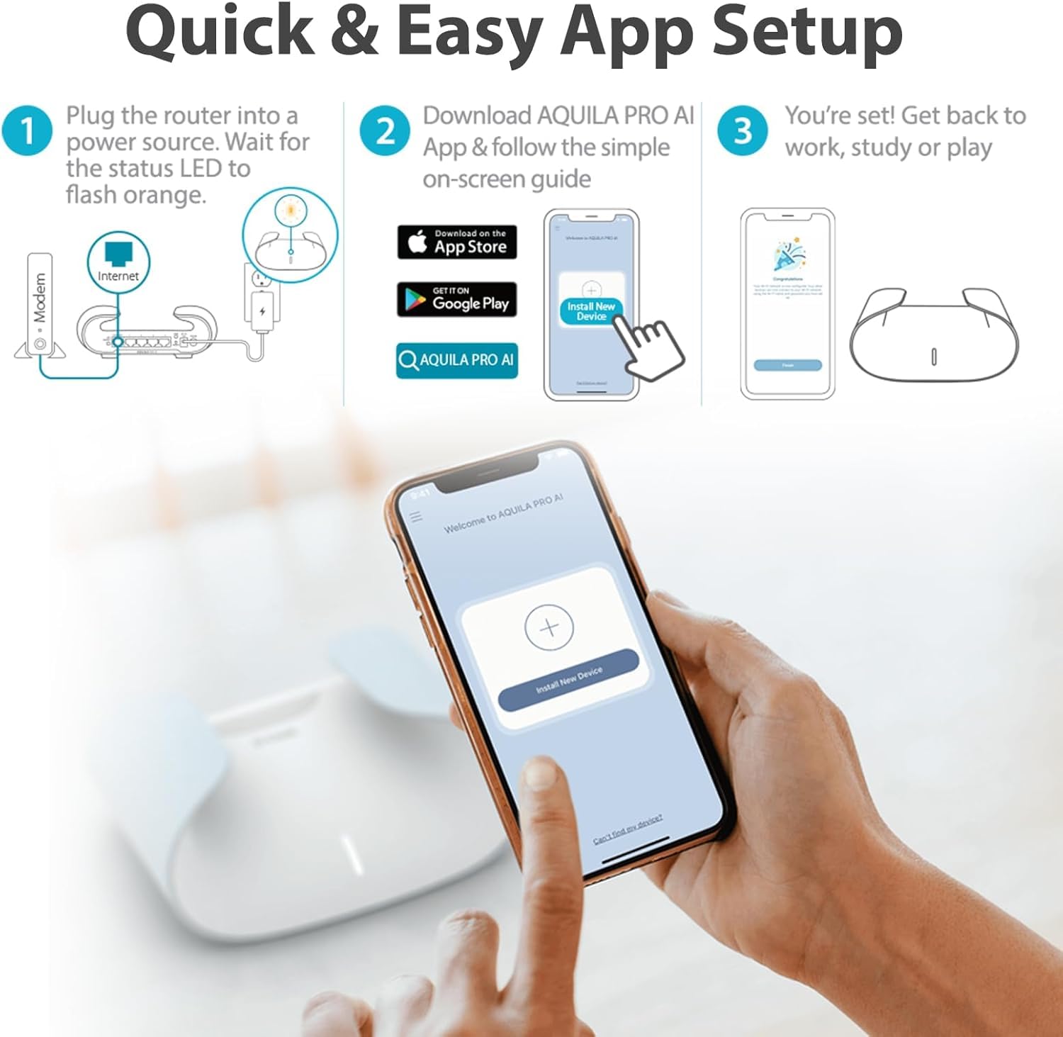 D-Link M30 Smart Router AQUILA PRO AI AX3000 con Wi-Fi Mesh, Traffic Optimaser con AI, Parental Control, Porte Gigabit, MU-MIMO, 1024 QAM, OFDMA, WPA3. Funziona con Alexa/Assistente Google.