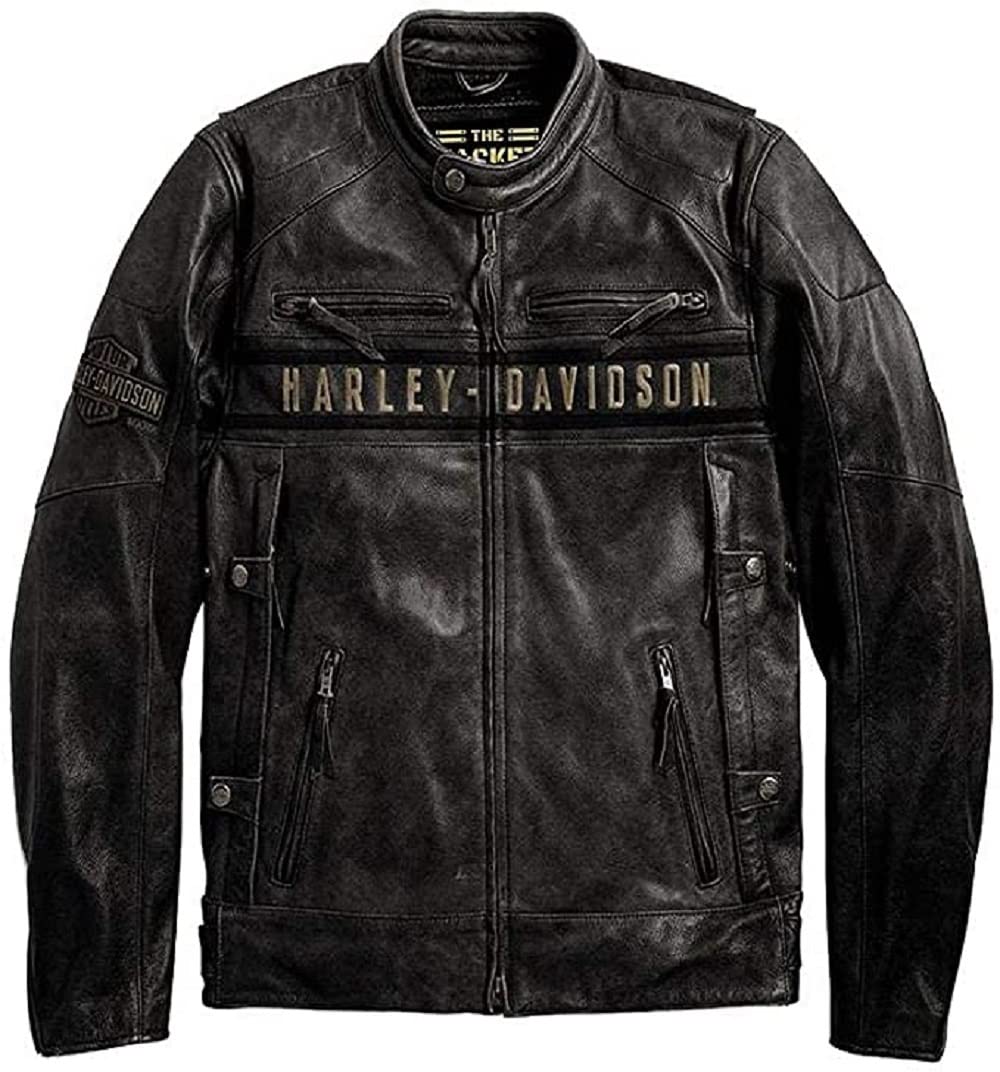 Buy Top Grain Cowhide Black Vintage Jacket with Multiple Zipper Closure