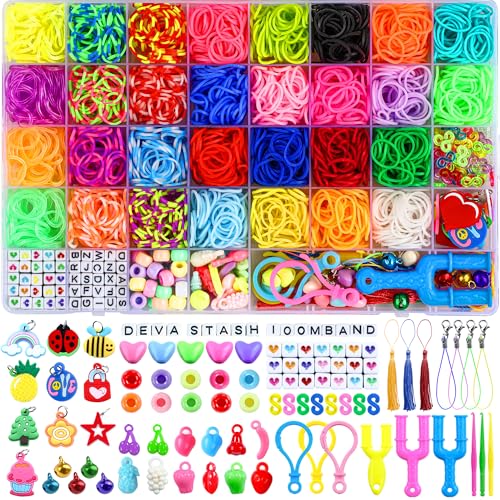2800+ Rubber Band Bracelet Kit, 30 Colours Loom Bracelet Kit - Rubberband Bracelet making kit Includes Clips, Charms, Beads - Rubber Bands for Bracelets, Ideal Gift for Birthday, Halloween, Xmas