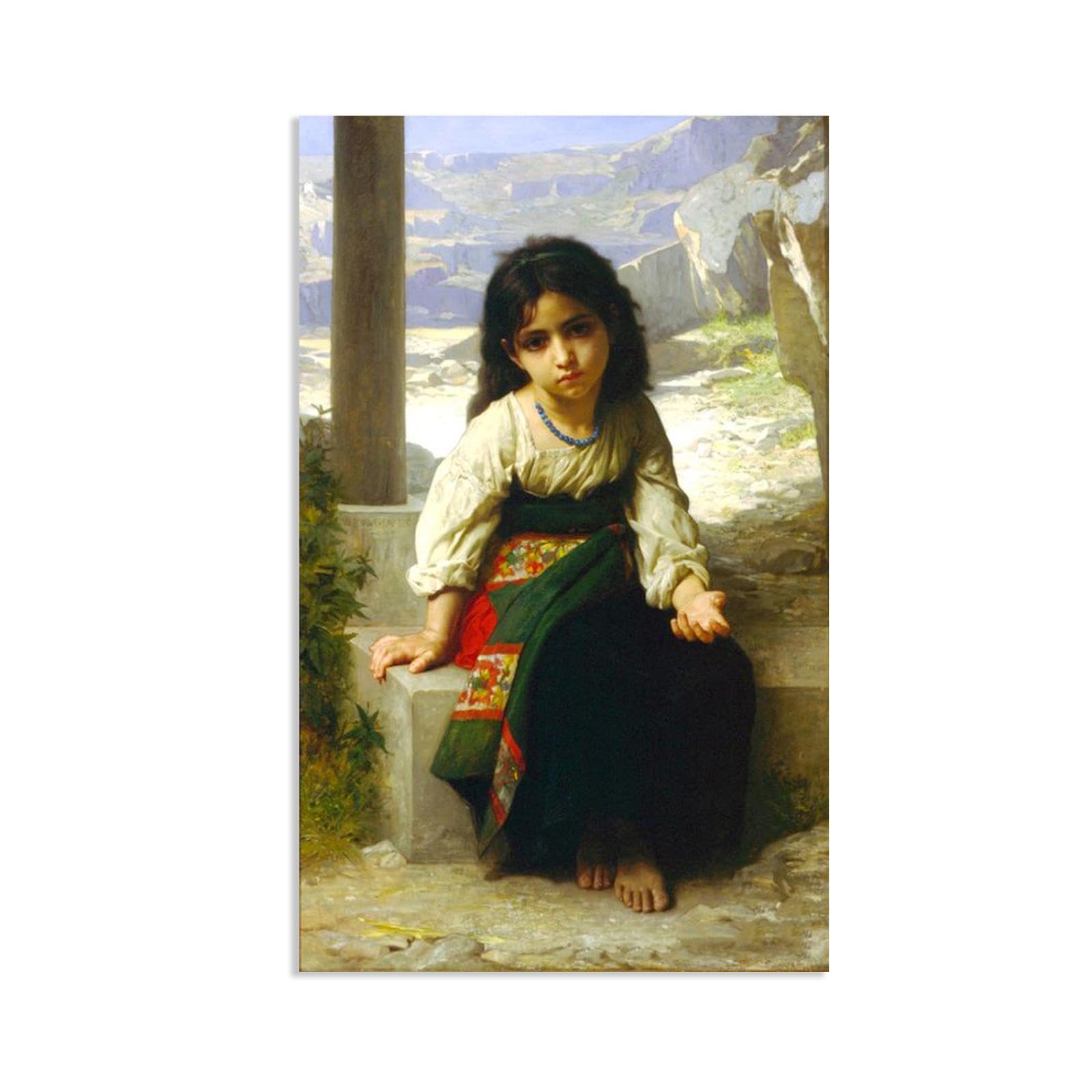 William-Adolphe Bouguereau Wall Art The Little Beggar Print on Canvas Reproductions of Famous Paintings Wall Decor for Living Room Bedroom Bathroom Home Decor 65x40cm frameless