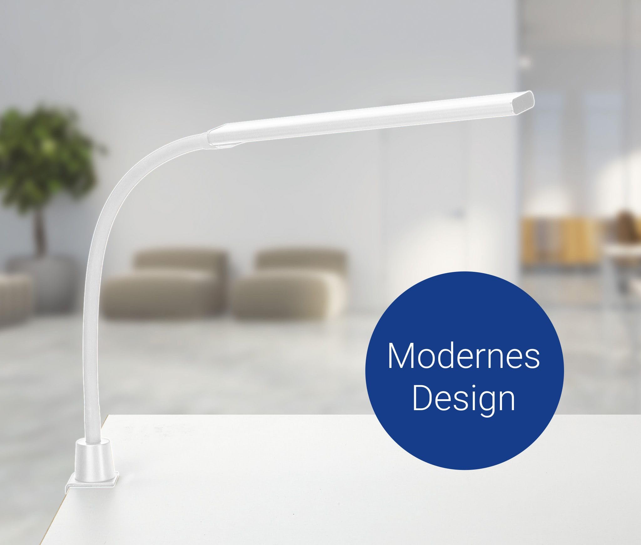 MAUL LED Schreibtischlampe MAULpirro weiß dimmbar mit Tischklemme | sicherer Halt an der Kante, 4 Helligkeitsstufen per Touch, flexibel ausrichtbar, warmweißes Licht, Lichtquelle austauschbar