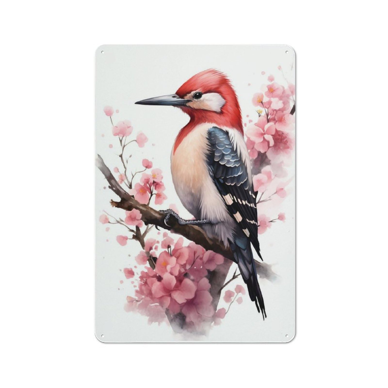 Junmoney Woodpecker Watercolor Tin Wall Plaque 30X20cm With For Living Room Wall, Gift For Feature Wall Decorators During The Christmas Season