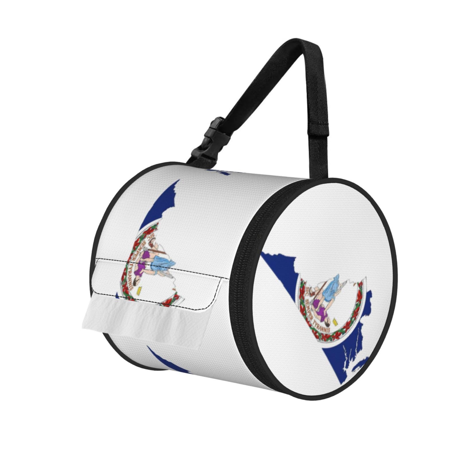 Virginia State Flag Map Print Cylinder Bathroom Tissue Holder With Buckle Strap, Portable Paper Case For Road Trips