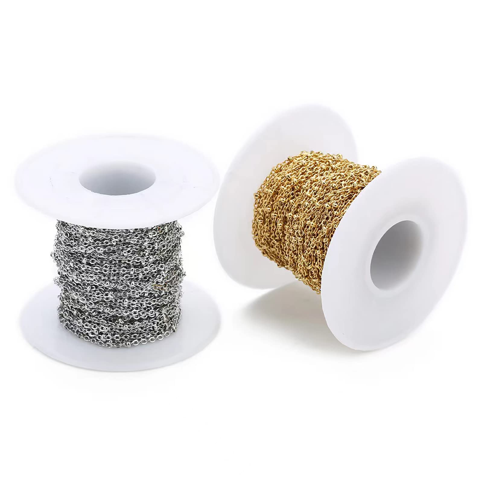 Catena sottile in acciaio inox, lunghezza 29,53 m, catena a maglie intrecciate, catena a croce da 2 mm, con perline satellitari, placcata in oro, con bobina per la creazione di gioielli