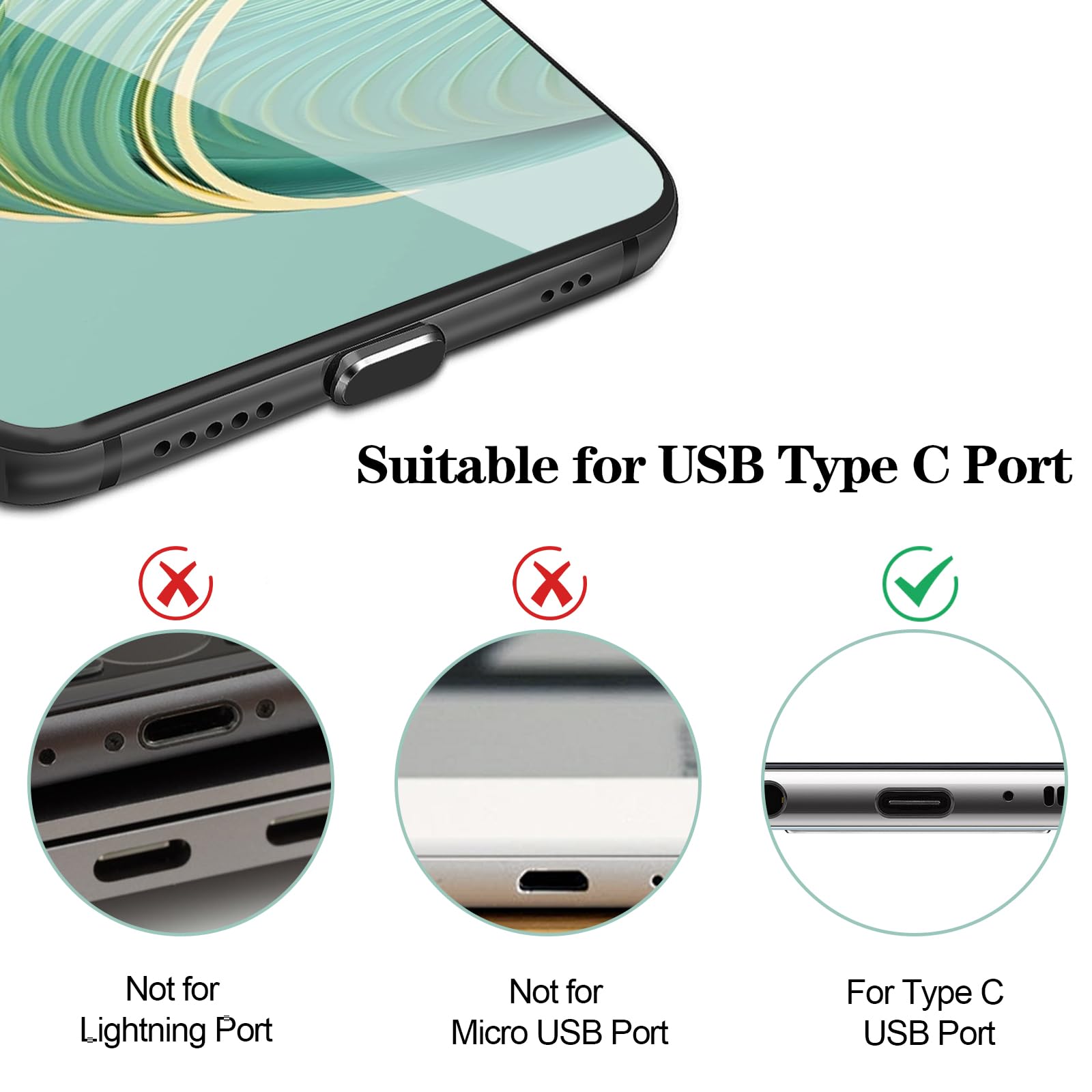 Set 7 Pezzi GEEHUA Per Pulizia Porta Di Ricarica – Tappi Antipolvere USB-C E Spazzole Per Telefono (Nero) - 3