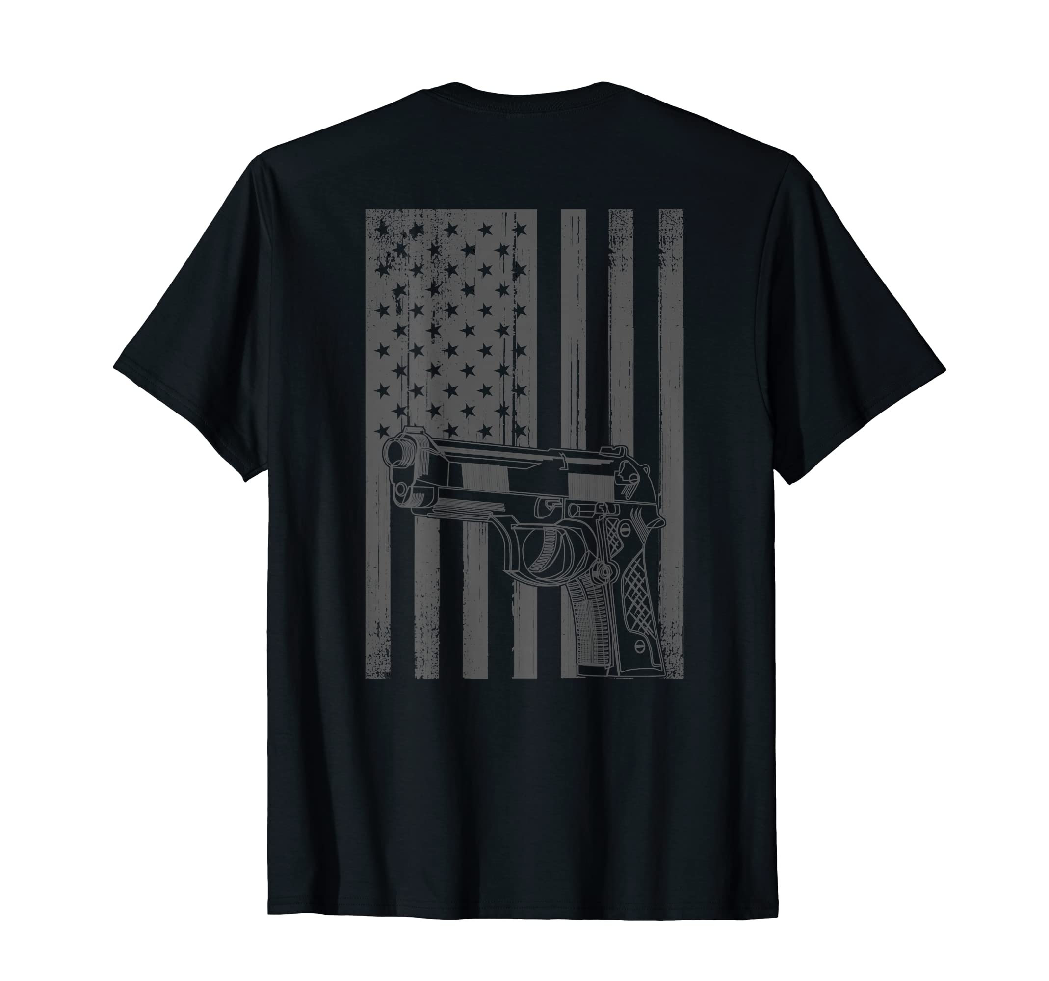 Classic USA American Pistol Gun Flag (ON BACK) 2nd Amendment T-Shirt
