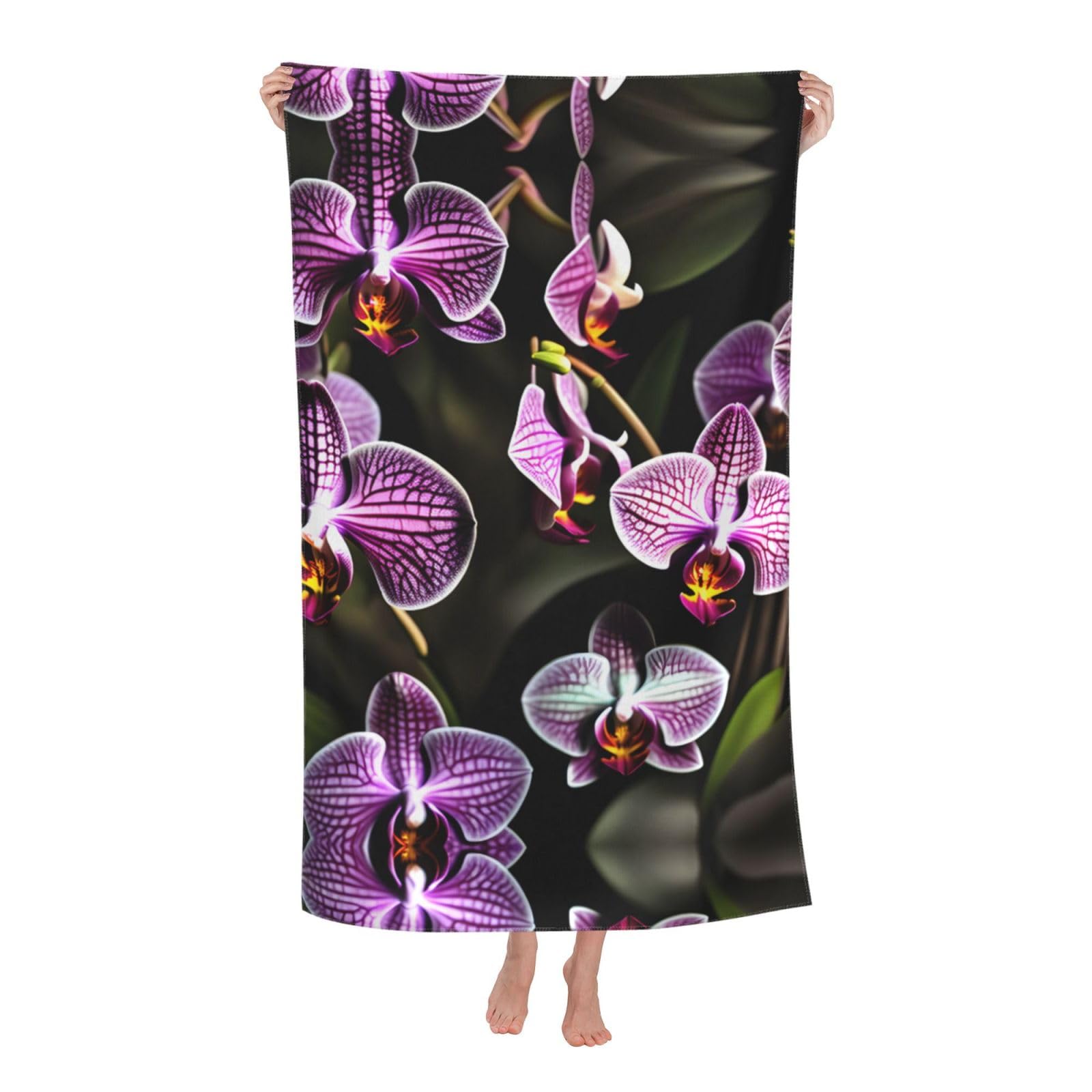 NImongt Purple Orchids Print Print Oversized Adult Beach Towel For Travel Weekend Getaways Festivals Camping Trips