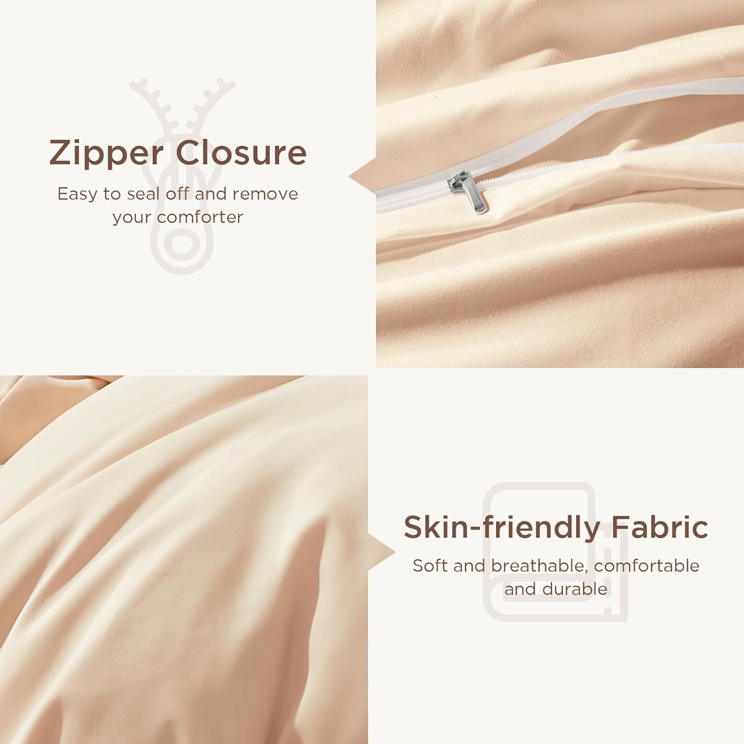 Cosybay Beige Duvet Cover Queen Size- Soft Queen Duvet Cover Set, 3 PCS- 1 Duvet Cover (90”x90”) with Zipper Closure and 2 Pillow Shams- Machine Washable