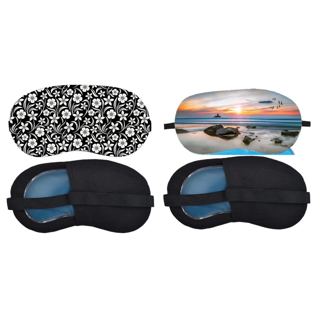 Aoxeria Monochrome Floral Pattern, Sunset Beach Sleeping Mask Combo, Soft Comfortable Light-Blocking Eye Cover for Women, Men & Kids, Reusable Blindfold for Night Sleep, Nap, Travel (Pack of 2)-image-41