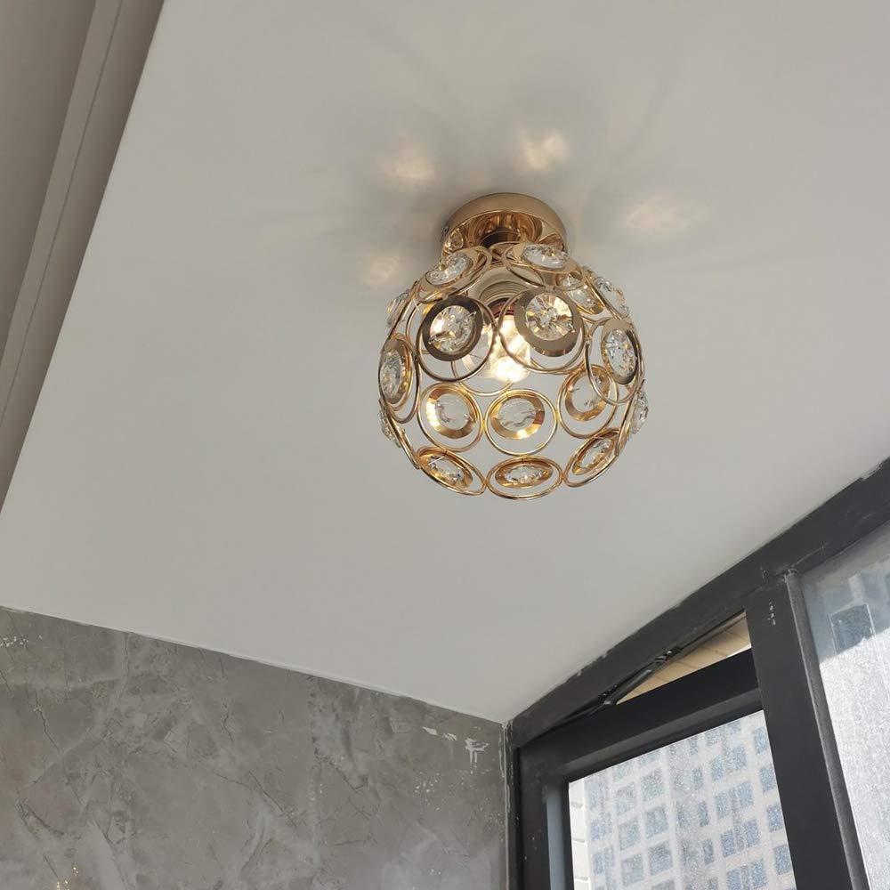 iDEGU Zestaw 2 nowoczesnych lamp sufitowych z kryształu i metalu, przemysłowa lampa wisząca E27, abażur, podświetlenie do sypialni, wejścia do korytarza, 20 cm (złoty)