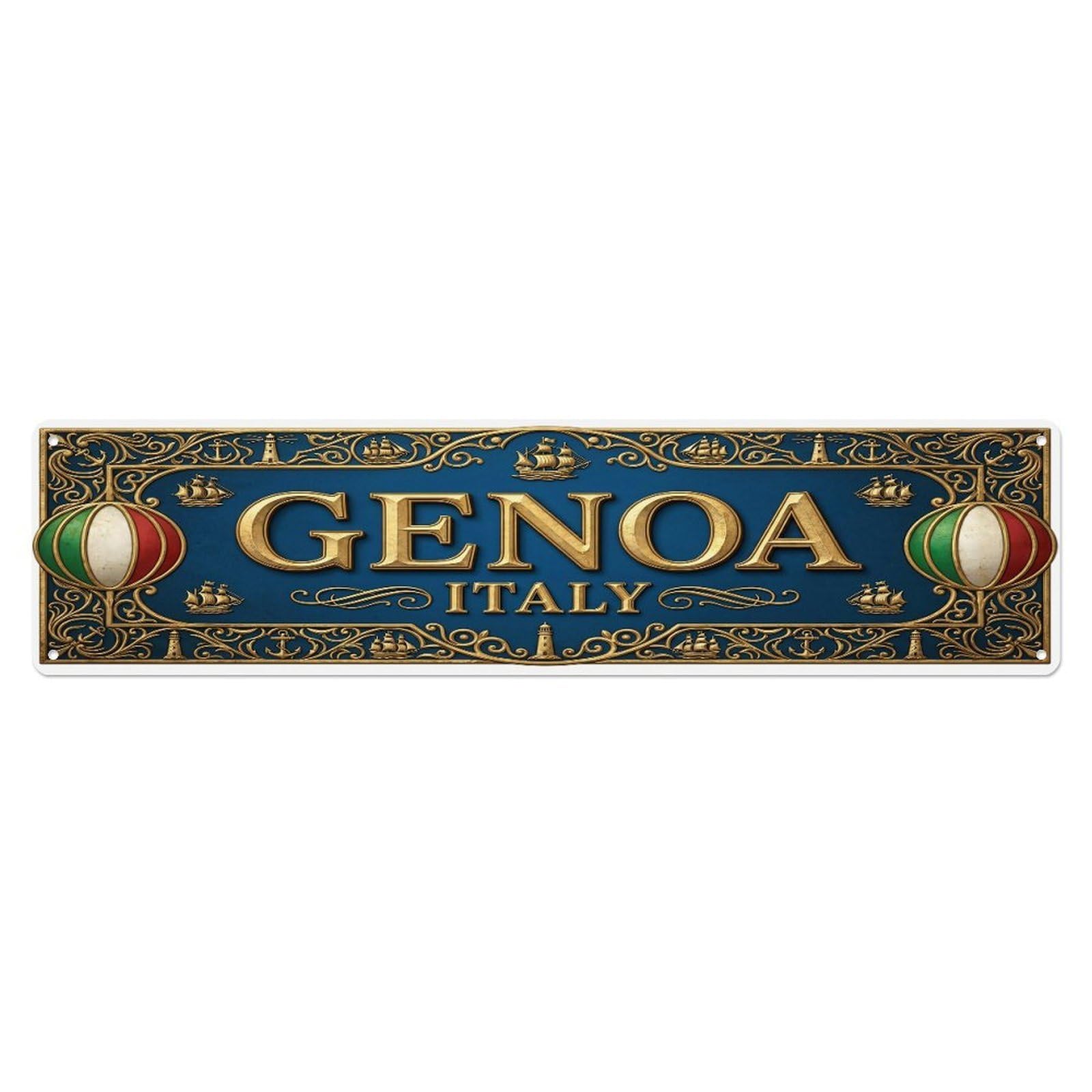 Cmhok Vintage Style Vintage Genoa Italy Flag Pattern Metal Tin Sign Wall Decor For Cafe, Club, Garden Metal Poster 4X16inch