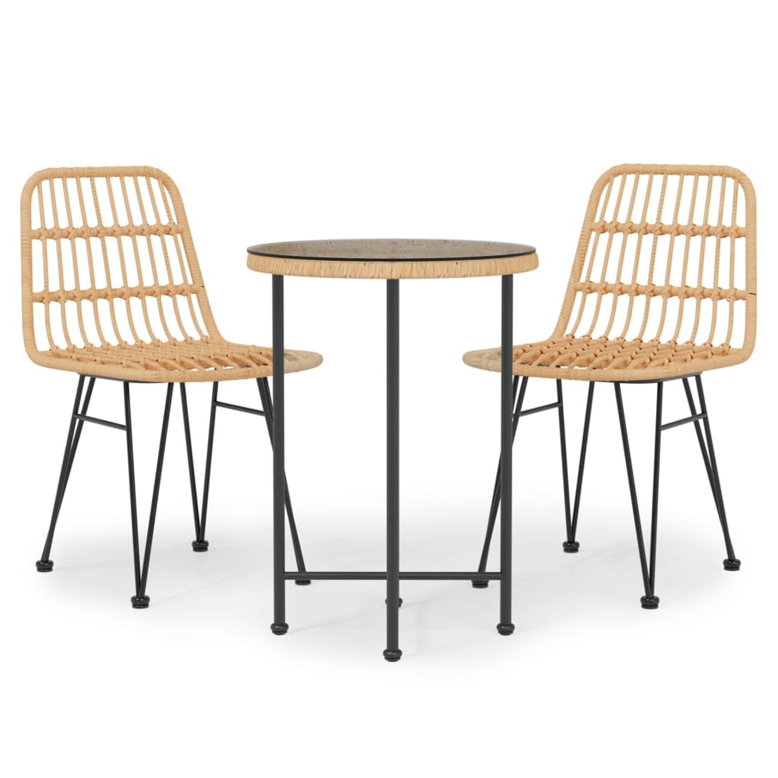 ATOMSTACK MAKER Homelen - Juego de muebles de jardín (3 piezas, polirratán, resistente a la intemperie, mesa con tablero de cristal templado y sillas con respaldo para terraza, jardín, balcón