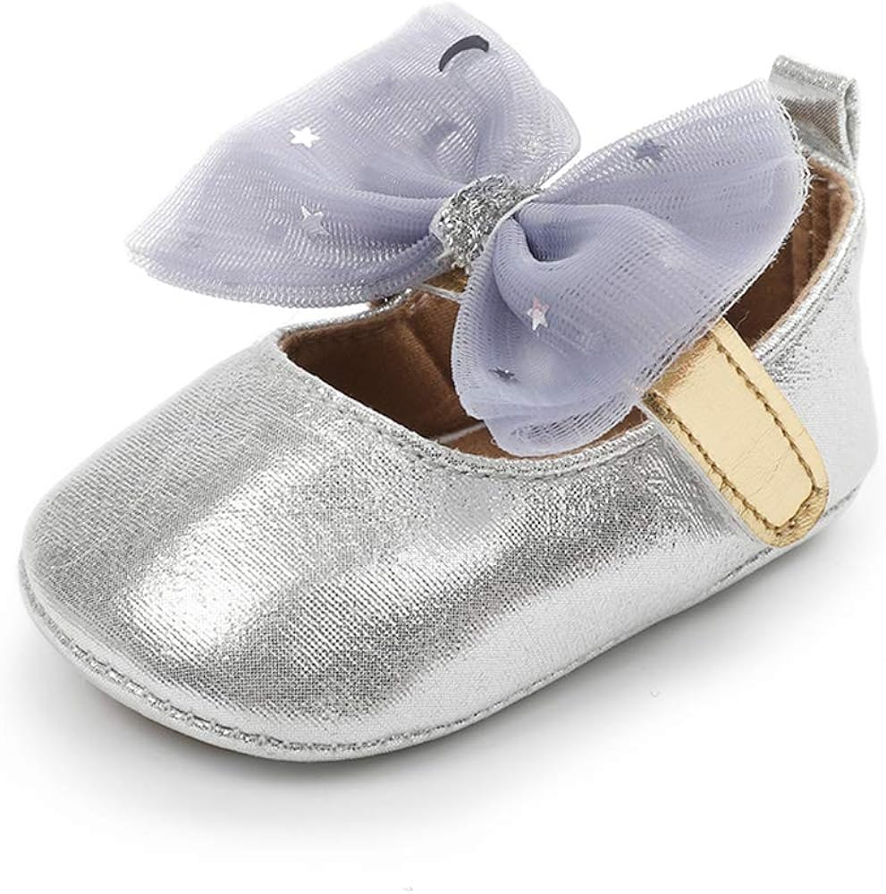  | XYLUIGI Baby Girls Mary Jane Flats Bowknot Anti-Slip Rubber Sole Toddler First Walkers Princess Dress Shoes | Mary Jane