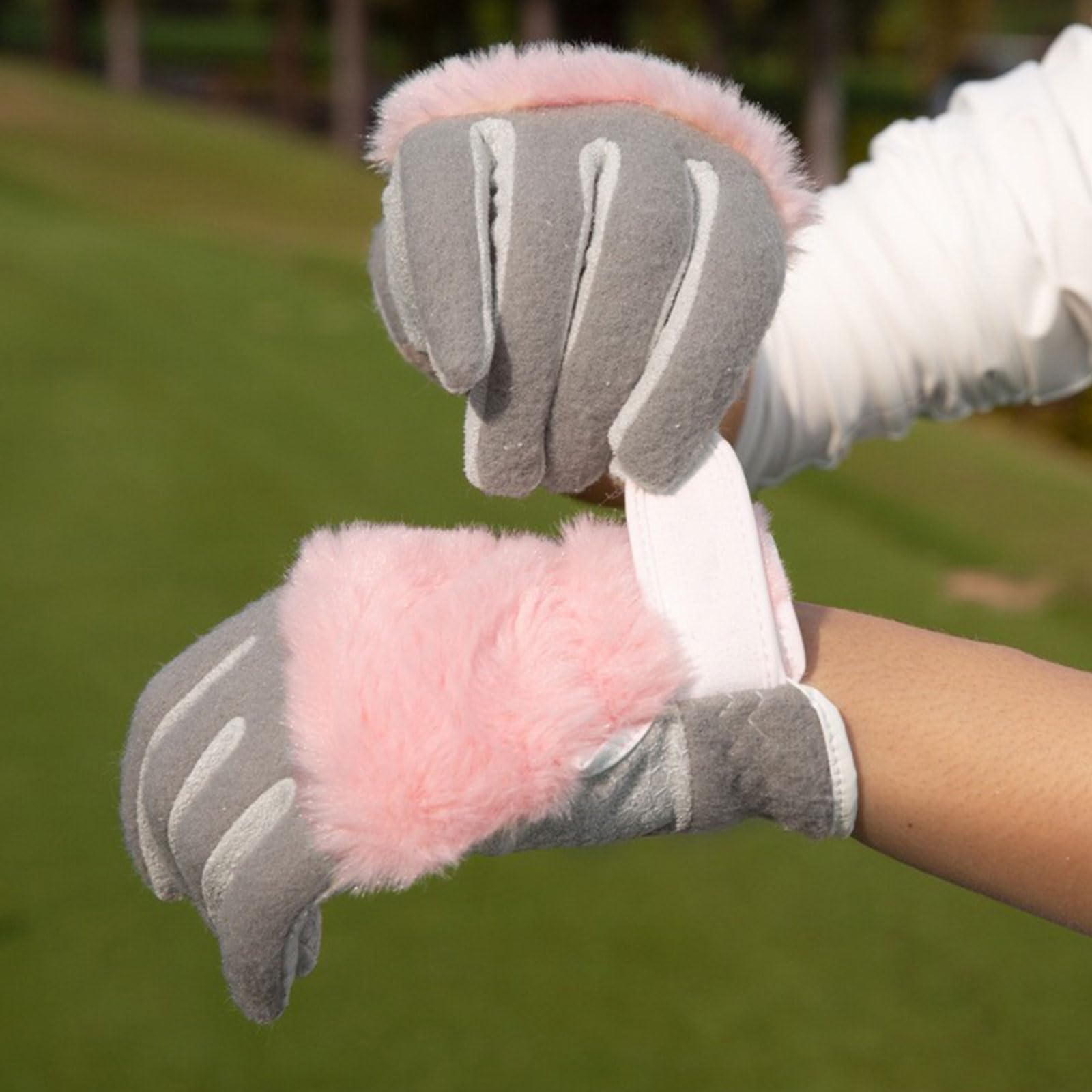 Guantes de golf para mujer, piel de conejo de imitación gruesa de felpa, cálidos, cómodos, antideslizantes (rosa, 21)