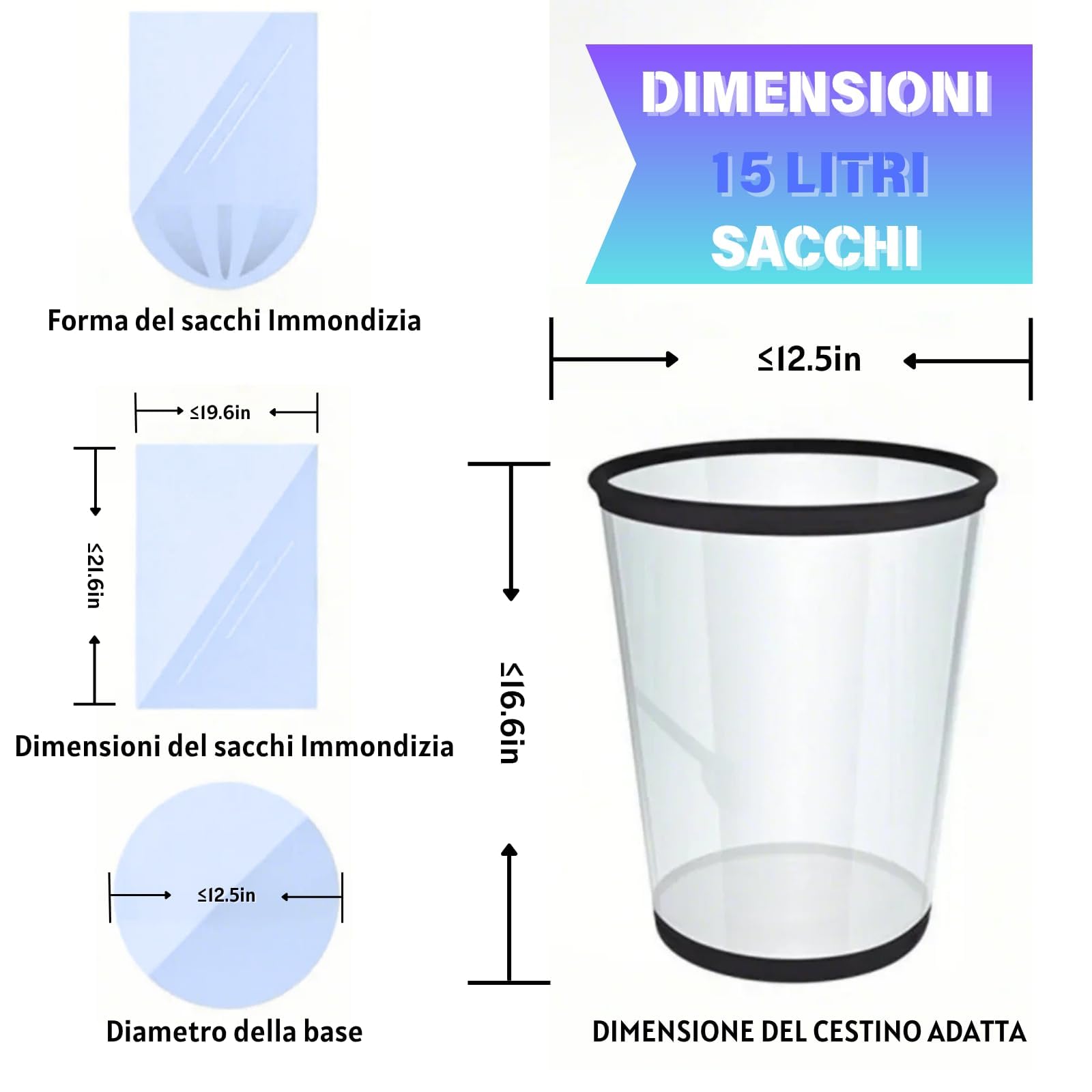 XUXRUS Sacchi Immondizia 15L Sacchetti Sacchetti Umido Colorato Resistenti e Durevoli, Anti-Strappo e Anti-Perdite, 100 Pezzi Sacchetti Spazzatura Piccoli per Bagno, Cucina, Ufficio, Facili da Usare