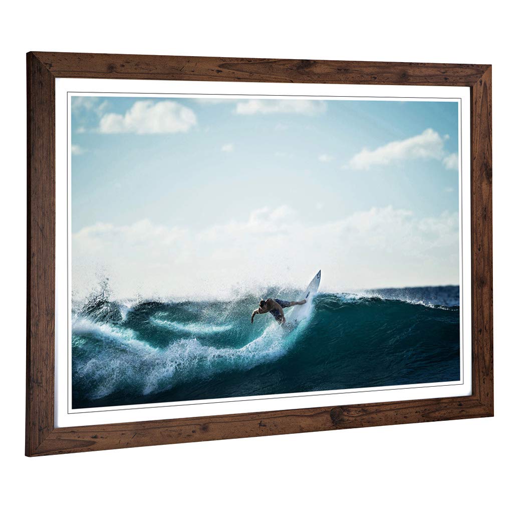 Big Box Art Framed Print of Surfer Surfboard Surfing Seascape(5) Design | Wall Art Picture | Home Decor for Kitchen, Living Room, Bedroom, Hallway, Walnut, A2 / 24.5x18 Inch / 62x45cm