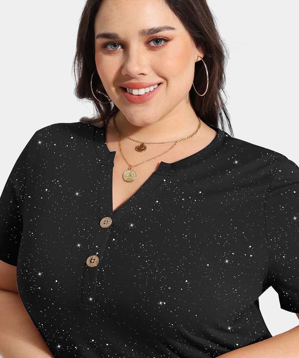 RITERA Plus Size Tops for Women V Neck Button Up Short Sleeve Henley Tshirt Casual Blouse Pullover Basic 12W 14W XL-5XL - Image 4