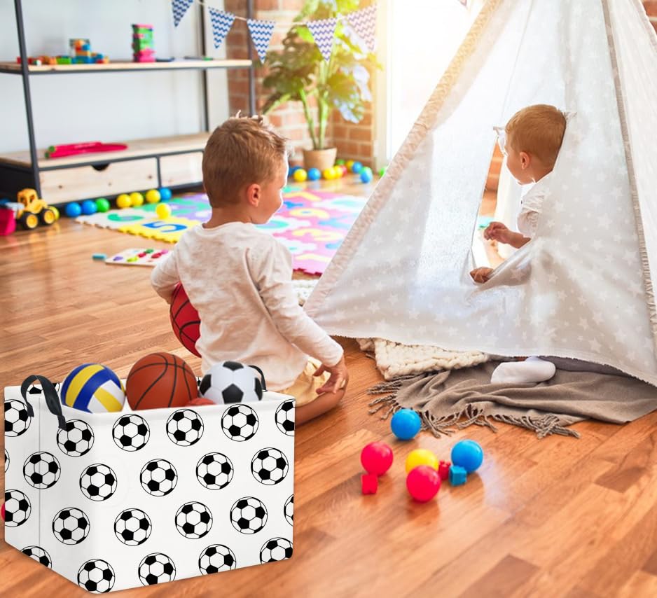 Image of Rectangular Soccer Basket Kids Baby Storage Basket Cute Kids Toy Storage Bin Organizer Shelf Book Room Decor(Soccers)