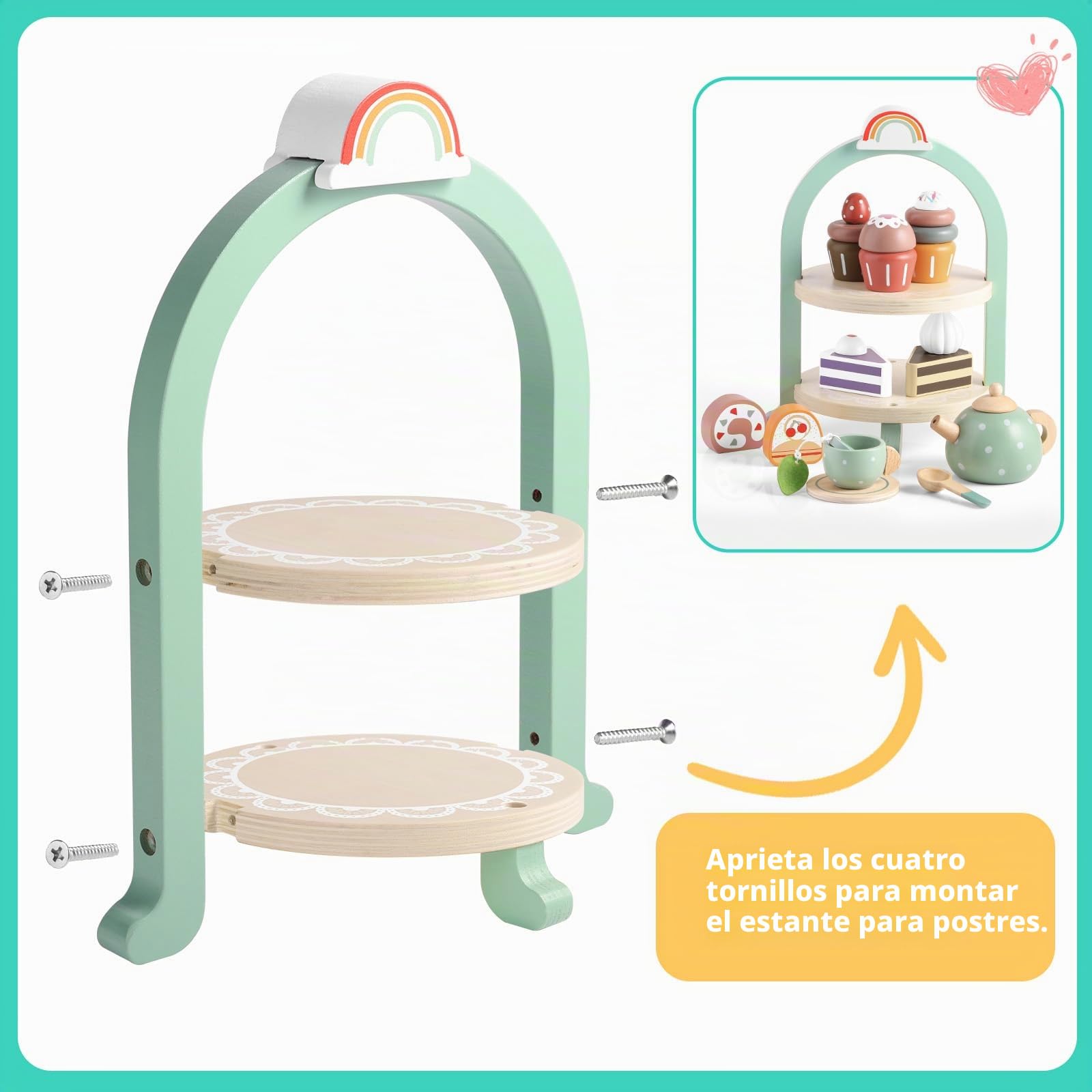 GAGAKU Juegos de Té Infantil Juego de Té de Madera Juego de té para niños pequeños Accesorios de Juego de simulación de Alimentos Juegos de Simulación de Accesorios de Cocina Juguetes