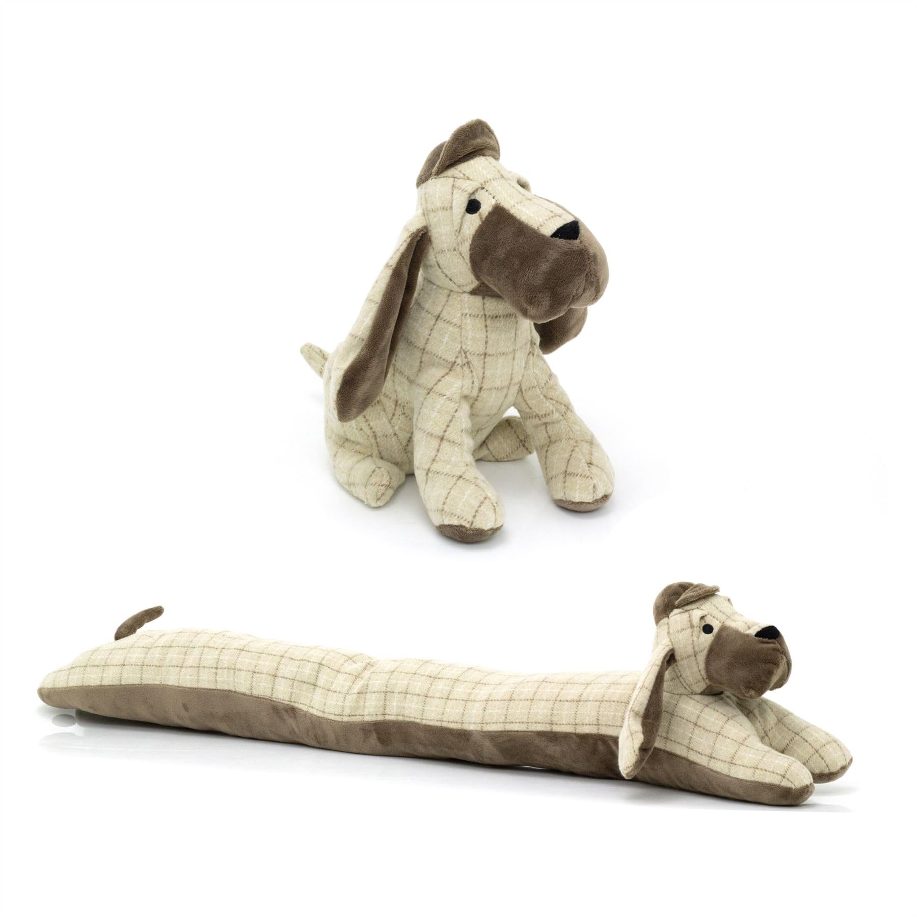 Carousel Home Cream Beige Basset Hound Doorstop & Draught Excluder Set | 2-Piece Dog Shaped Draft Excluder And Door Stop